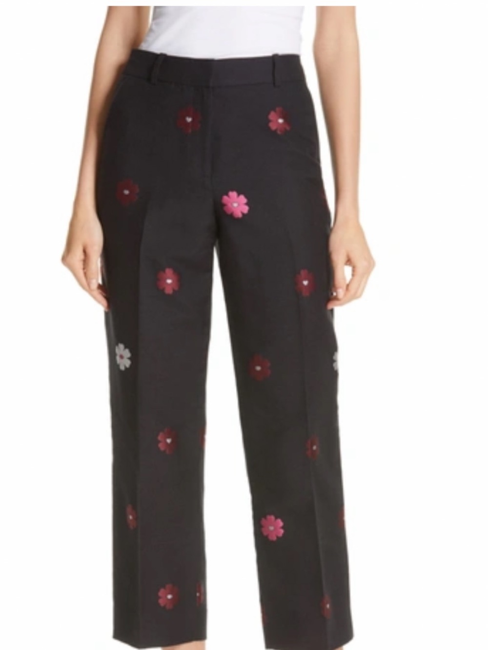 Kate Spade Black Cropped Floral KISS Jacquard Pant